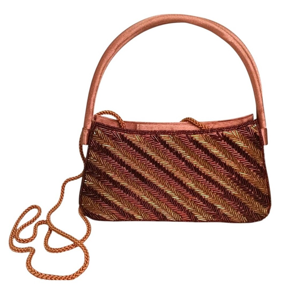 Vtg Bijoux Terner Brown Beaded Evening Bag Purse Small Handbag w/ Shoulder Strap - Picture 2 of 6
